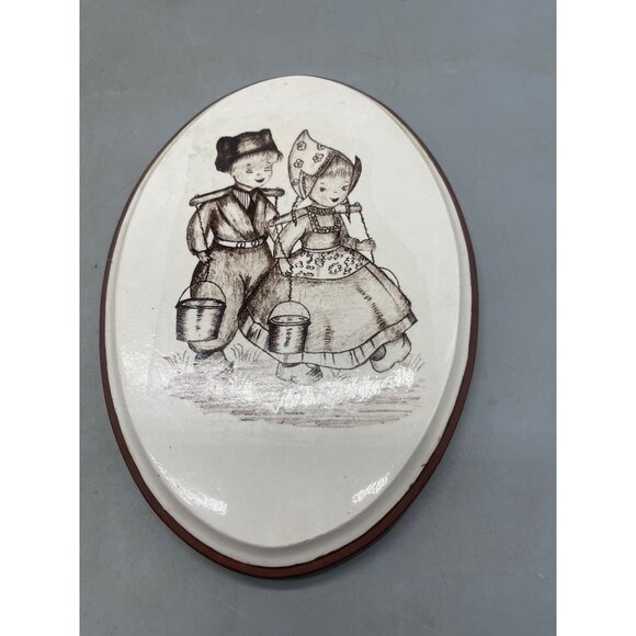 vintage hand painted set of 2 T.G. Holland kids wall art work oval brown READ - Picture 3 of 8